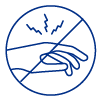 Icono azul circular tachado que muestra una mano con irritación, indicando protección contra el picor y sensibilidad cutánea.